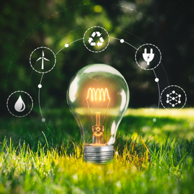 light bulb with icons around